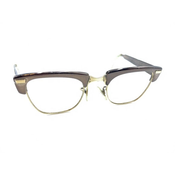 Shuron S/C Vintage Copper Brown Gold Browline Eyeglasses Frames 46-22 140 Retro - Picture 1 of 12
